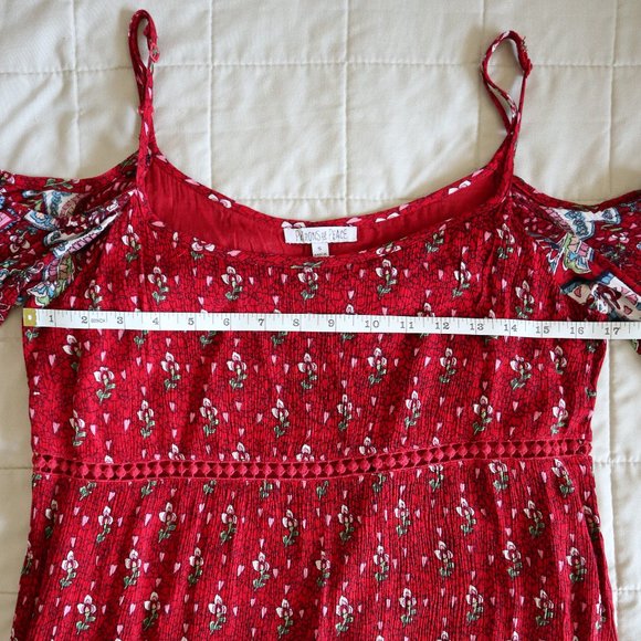Patrons of Peace Red Cold Shoulder Bell Sleeve Dress - Picture 6 of 11